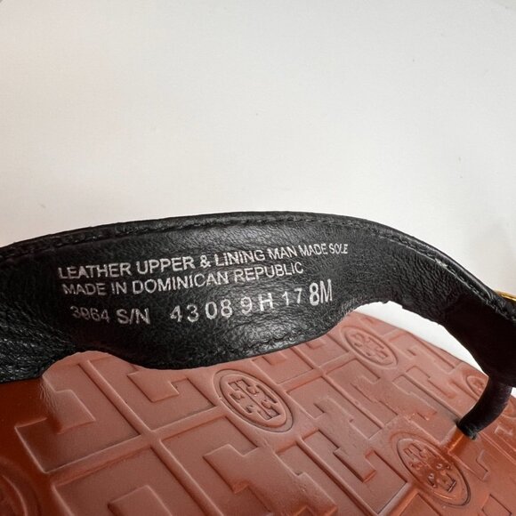Tory Burch Sandal Women 8 Thora Leather Thong Gold Medallion Flat Party Core Go - Picture 10 of 11